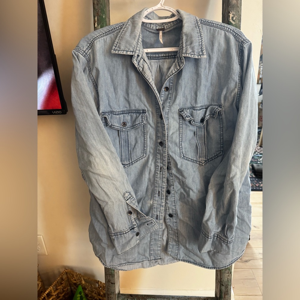 Free People Women’s Casual Denim Button Down Shirt